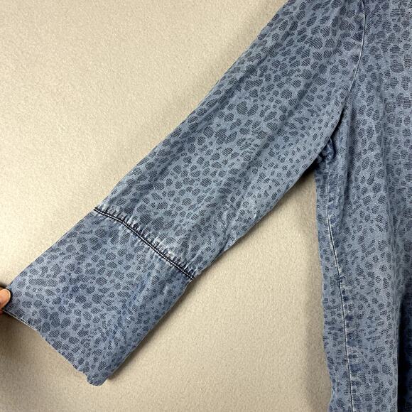 Bella Dahl Leopard Print Tencel Top Womens Medium Blue Button Down 3/4 Sleeve - Picture 5 of 16